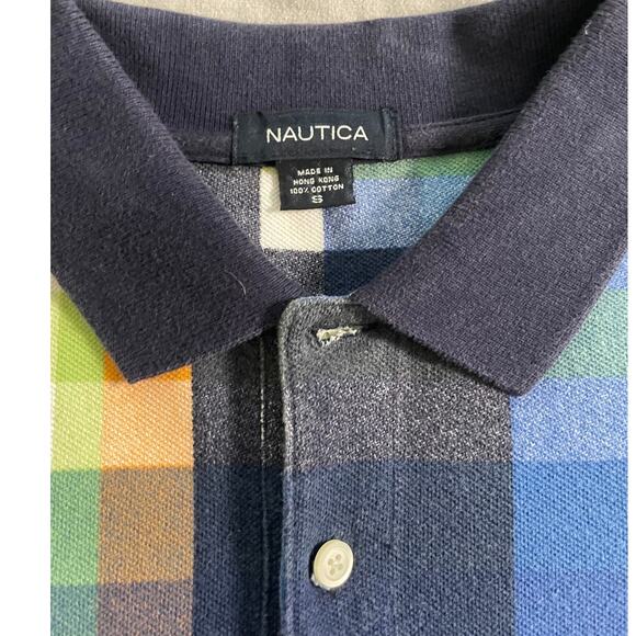 Vtg. 90s Nautica multi color grid pattern polo SZ Small - Picture 4 of 7